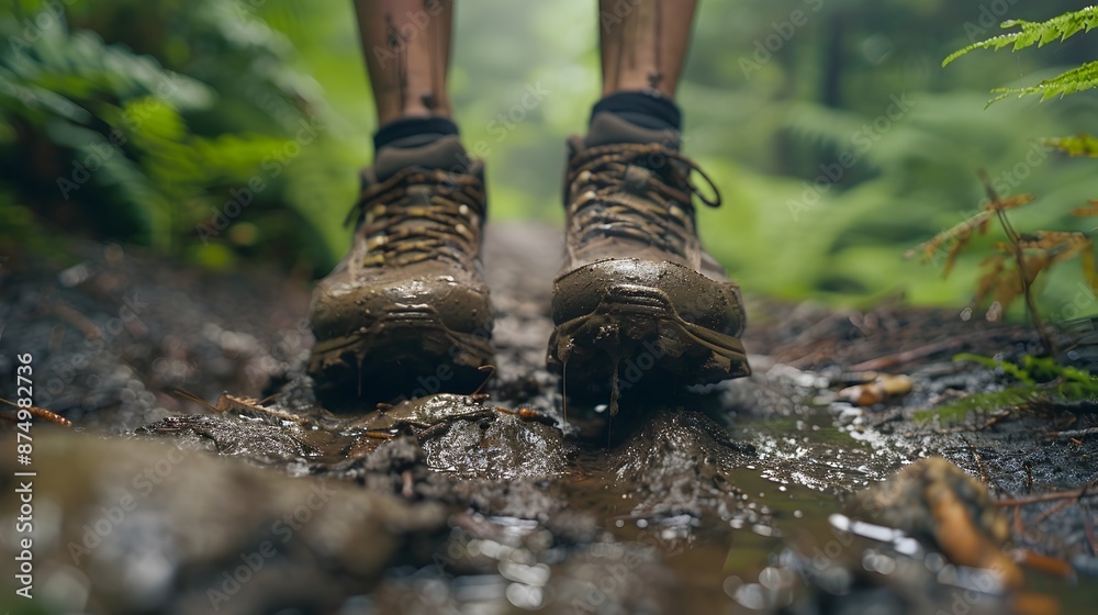 Muddy Running Shoes on a Lush Forest Trail Capturing the Essence of Trail Running Muddy Running Shoes on a Lush Forest Trail Capturing the Essence of Trail Running