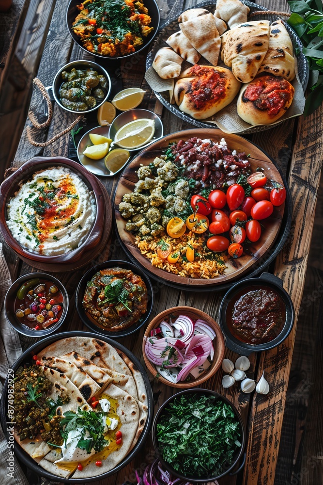 Flavorful Middle Eastern Mezze Platter, Exotic, Diverse, Shareable, Cultural Experience, Traditional 