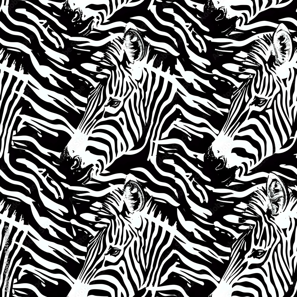 Detailed Zebra Head Repeat Motif Design Detailed Zebra Head Repeat Motif Design