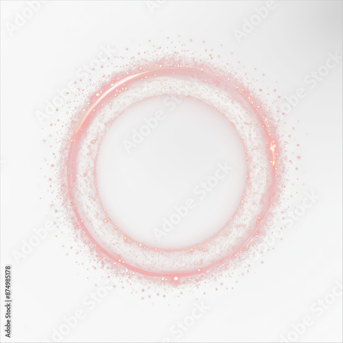Red circle with sparkles, vector magic glow 3d effect. Realistic red shiny ring isolated on white background