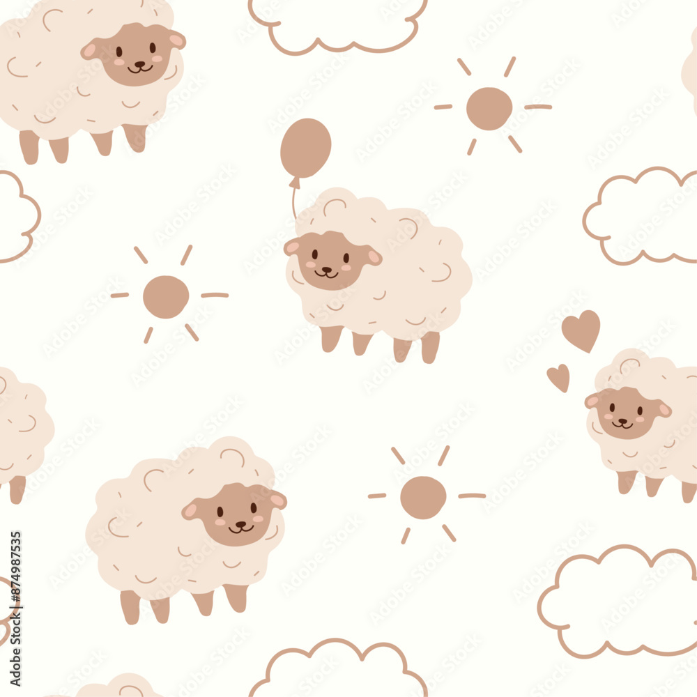 Seamless sheep pattern for children, sheep pattern, fabric pattern, children's pattern, children's pattern, animal pattern, cute animals, beige pattern, minimalism Seamless sheep pattern for children, sheep pattern, fabric pattern, children's pattern, children's pattern, animal pattern, cute animals, beige pattern, minimalism