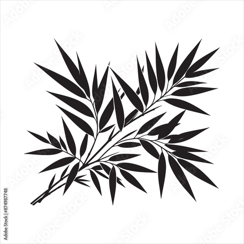 bamboo leave silhouette, vector black color silhouette
