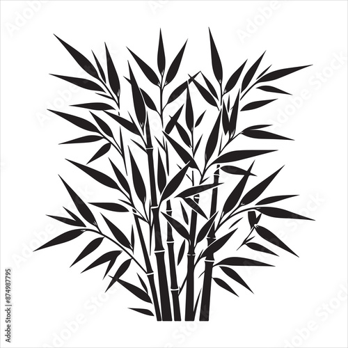 bamboo leave silhouette, vector black color silhouette