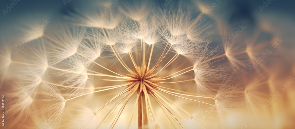 Naklejka premium Dandelion Seeds Close Up with Warm Hues