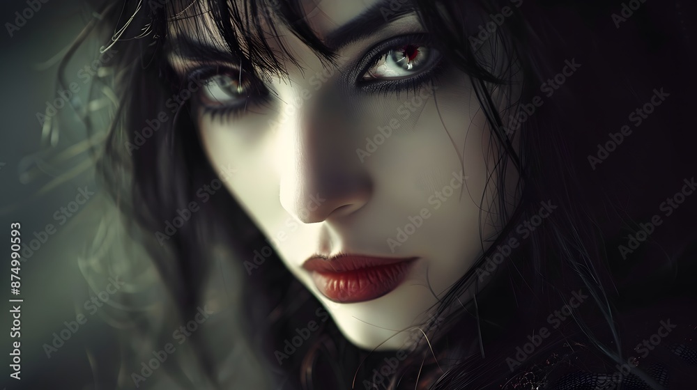 beautiful girl with red eye and red lips beautiful girl with red eye and red lips