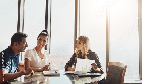 Cuadro en lienzo Couple, paperwork and explain with investment advisor for financial planning, compliance and agreement