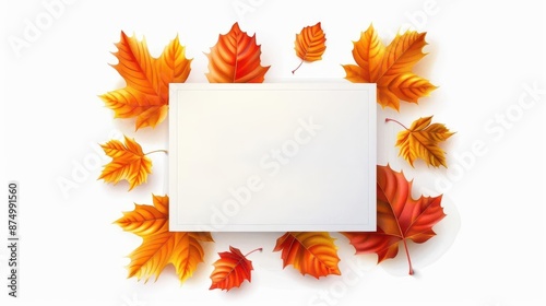A thank you note with fall leaves, Thanksgiving gratitude, modern illustration, soft tones, isolated on white background