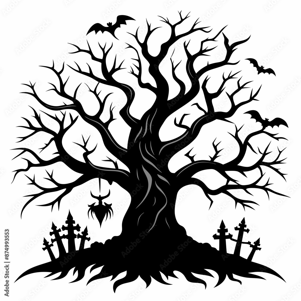 gothic tree for halloween black vector silhouette gothic tree for halloween black vector silhouette