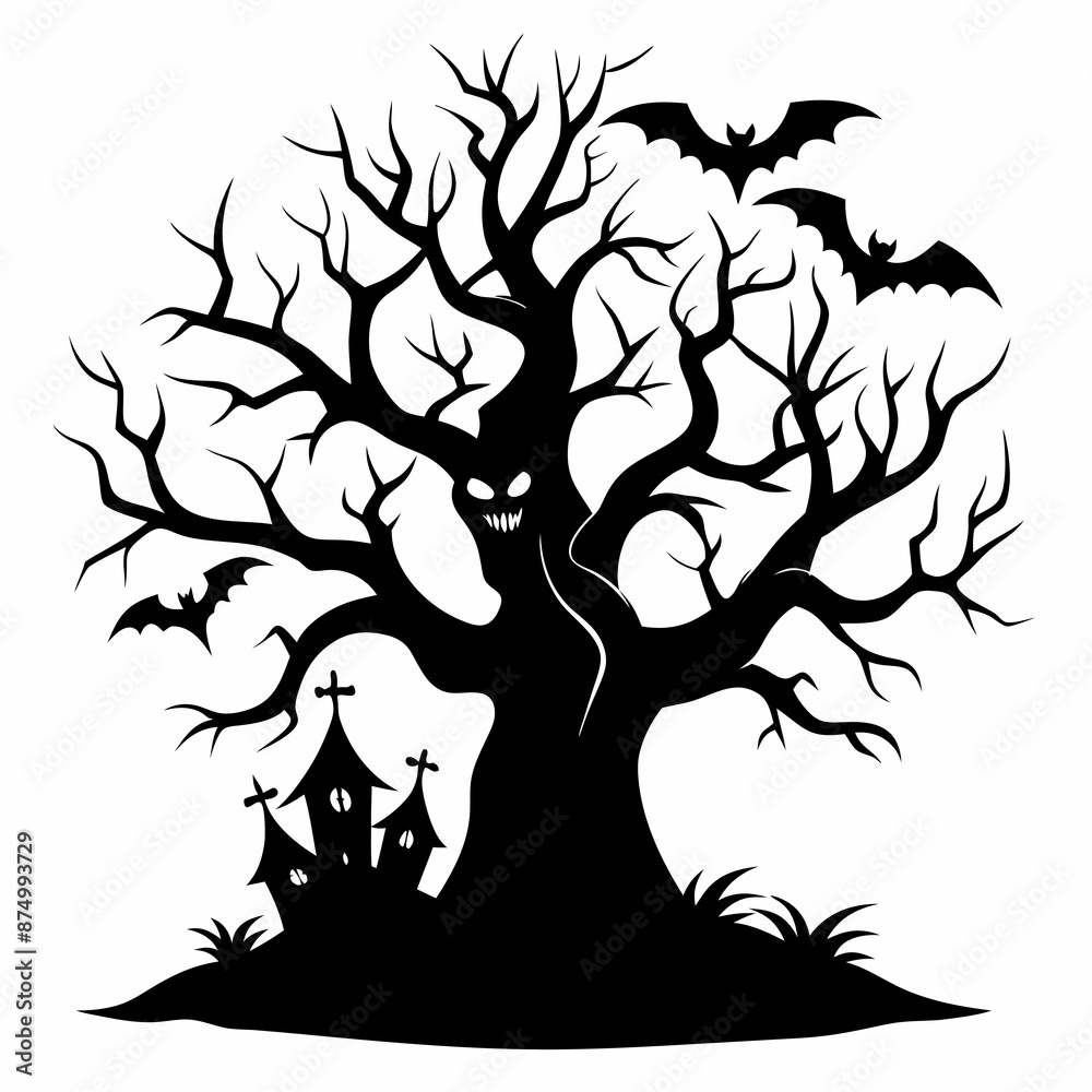 gothic tree for halloween black vector silhouette gothic tree for halloween black vector silhouette