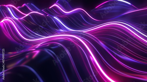 Wallpaper Mural Abstract Neon Waves in Dark Purple Torontodigital.ca