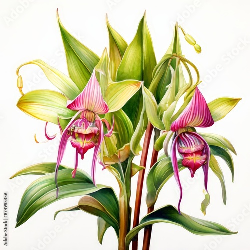 A bulbophyllum orchid watercolor painting on white background. photo