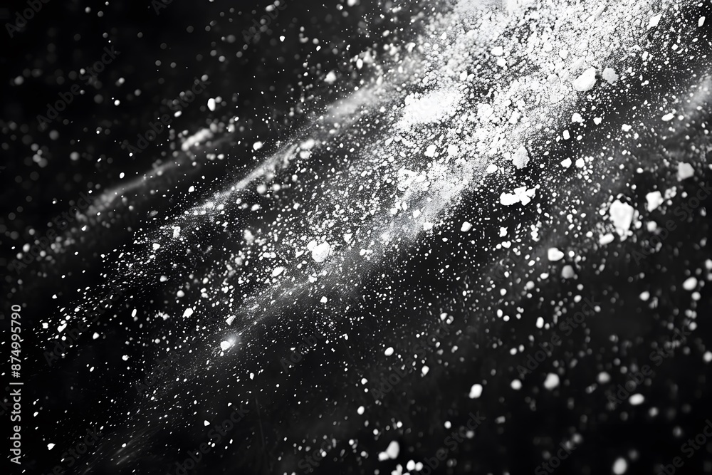 Flour Particles Scattered in Mid-Air Against a Dark Background Flour Particles Scattered in Mid-Air Against a Dark Background