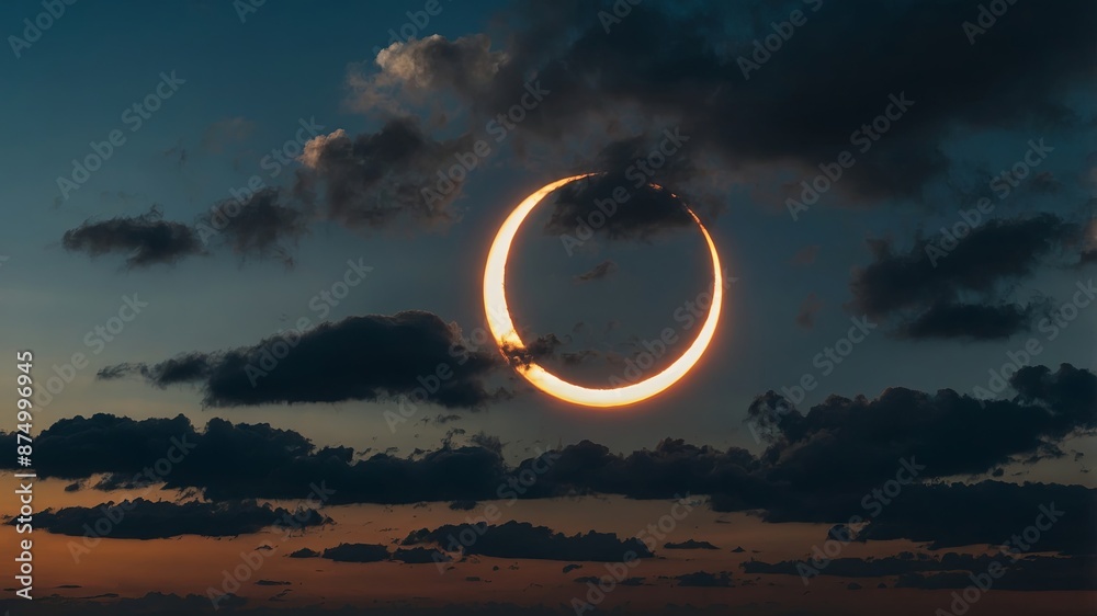 Obraz premium Partial phase of the annular solar eclipse covered in clouds, San Antonio, Texas USA.
