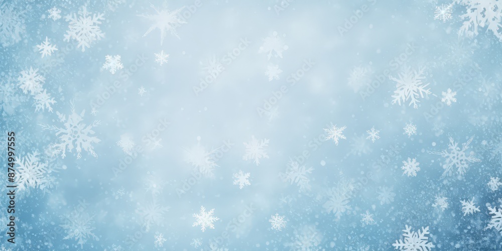 Soft blue background with a pattern of delicate snowflakes of various sizes and shapes Soft blue background with a pattern of delicate snowflakes of various sizes and shapes