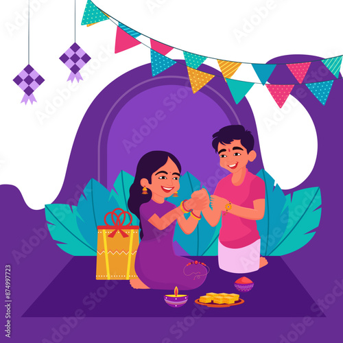 Raksha Bandhan, Rakhi festival background design. Indian festival of brother and sister bonding celebration.