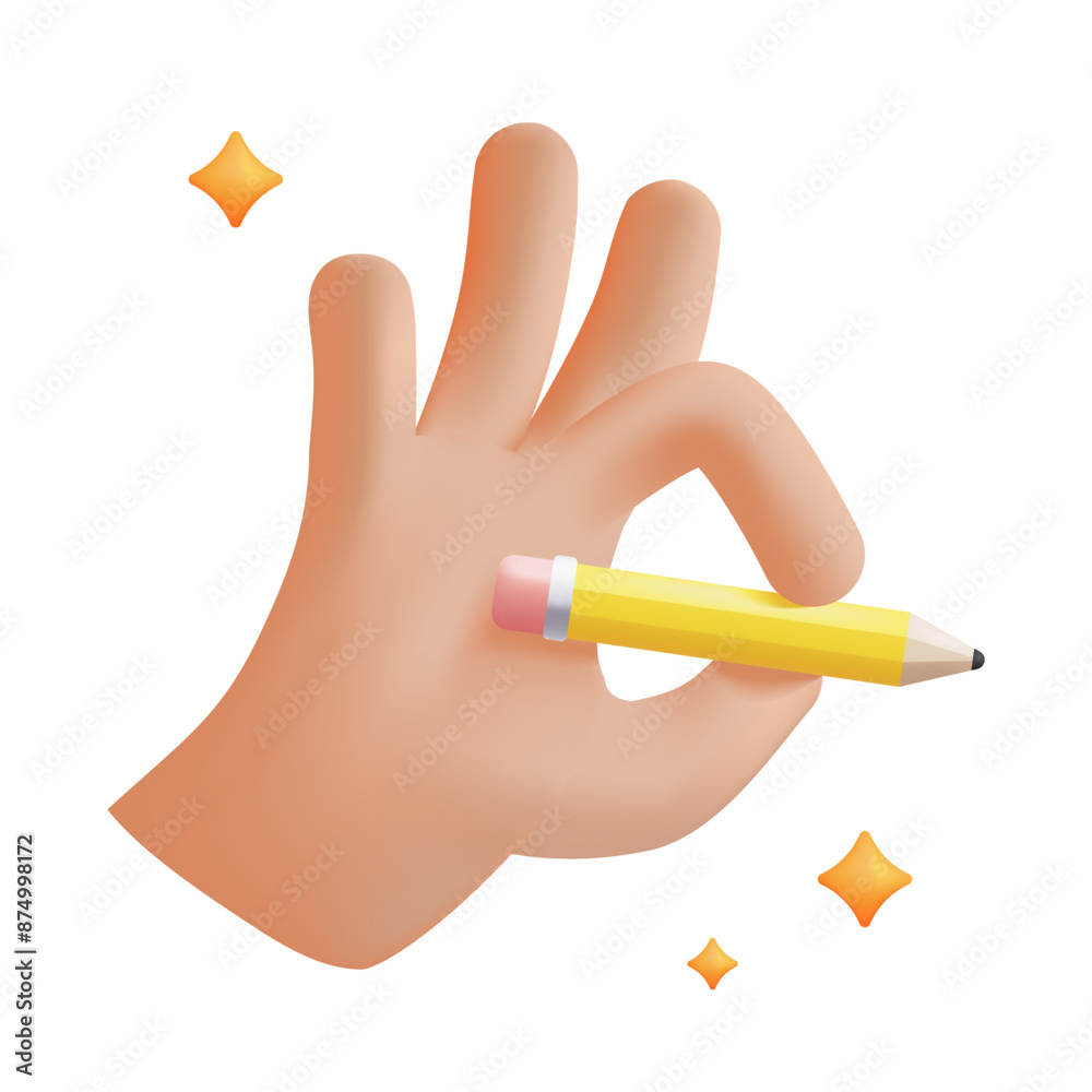 3d Realistic Hand Holding Pencil. Artist, Designer, Writer, Student, Journalist. Trendy Vector Illustration.