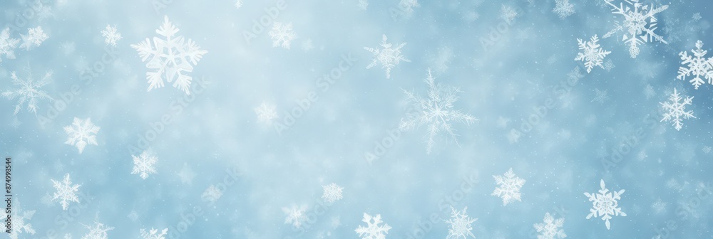 Delicate and Ornate Snowflakes Dance in a Soft Blue Winter Wonderland Delicate and Ornate Snowflakes Dance in a Soft Blue Winter Wonderland
