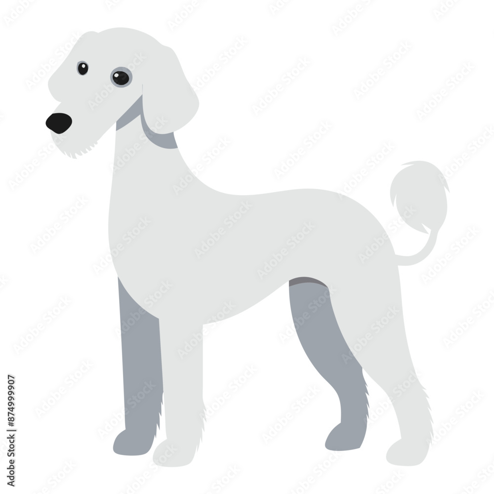 vector Bedlington Terrier, shades of grey, curly fur, pear-shaped head, side pose vector Bedlington Terrier, shades of grey, curly fur, pear-shaped head, side pose