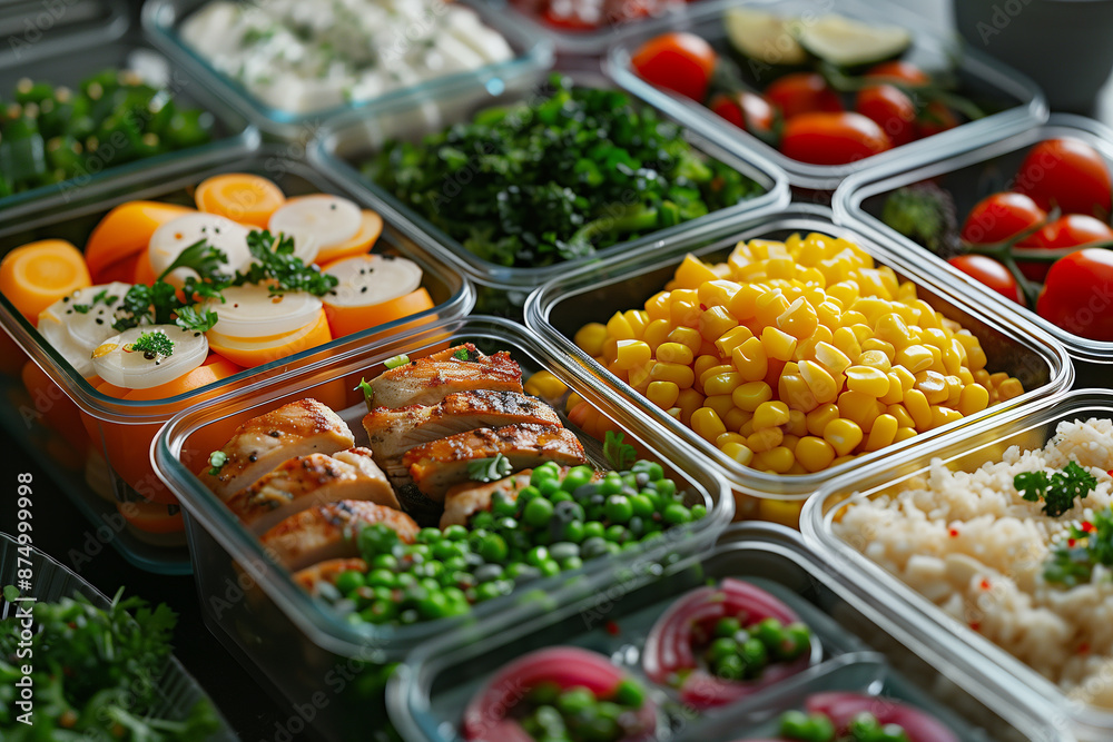 healthy diet concept, A meal prep scene with multiple containers filled with balanced meals for the week. Include a variety of proteins, vegetables, and whole grains healthy diet concept, A meal prep scene with multiple containers filled with balanced meals for the week. Include a variety of proteins, vegetables, and whole grains