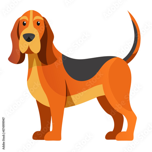 vector illustration of bloodhound dog, prominent ears, droopy eyes, glossy coat