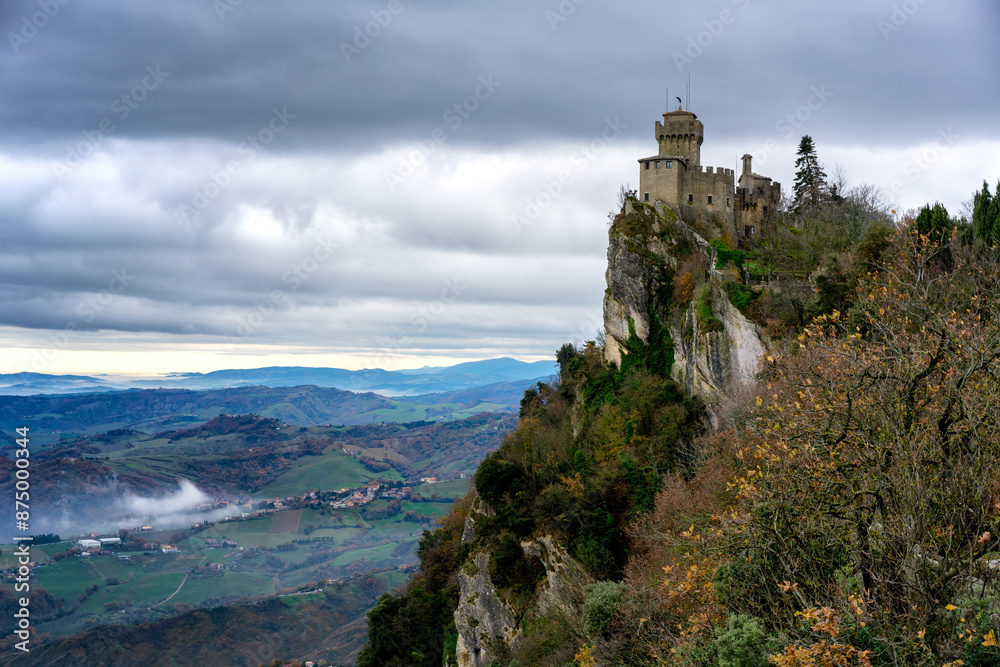 San Marino Castle, First Guaita Tower Overlooking Rolling Hills San Marino Castle, First Guaita Tower Overlooking Rolling Hills