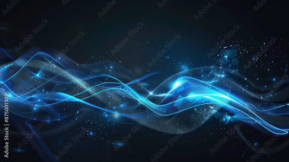 Fototapeta premium Abstract Blue Waves With Glimmering Lights