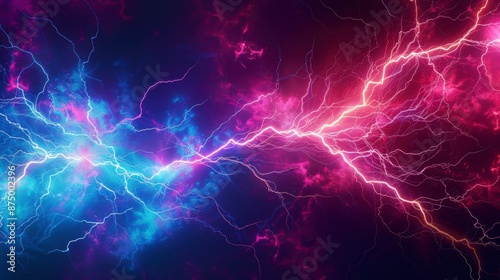 Blue and pink digital lightning streaks across a black background © A Denny Syahputra