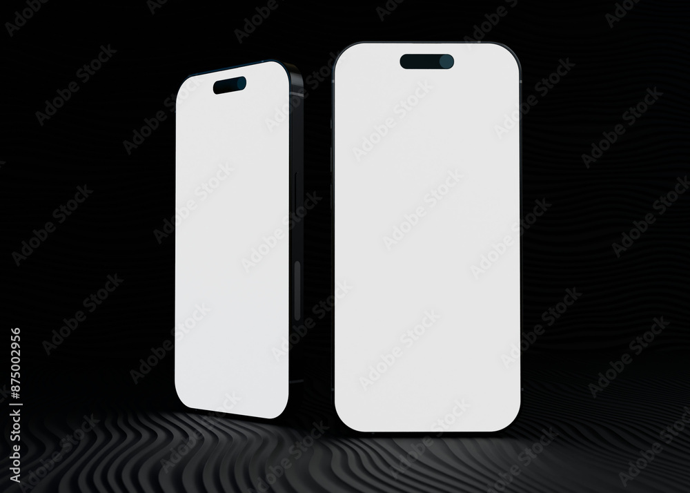 Mobile phone screen on black background mockup Mobile phone screen on black background mockup