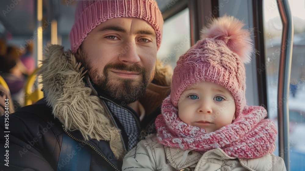 Obraz premium A man and a baby are sitting in a car. Generate AI image