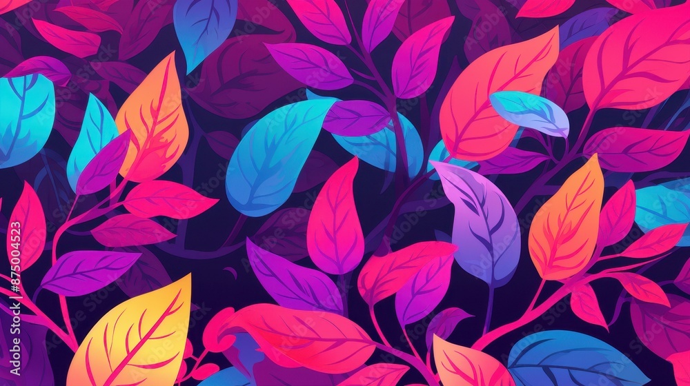 Vibrant abstract painting of leaves bursting with energy and colors. Perfect for interior design or creative projects. Vibrant abstract painting of leaves bursting with energy and colors. Perfect for interior design or creative projects.