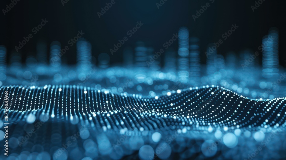 Fototapeta premium Explore abstract futuristic cityscape with vector graphics of interconnected dots building.