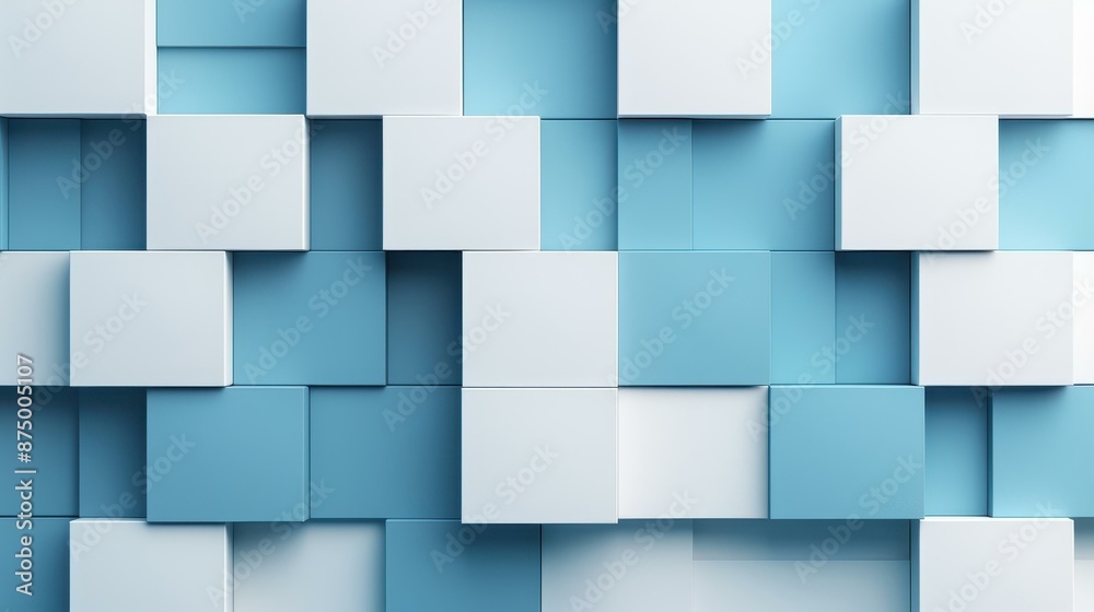 Modern abstract art featuring repeating rectangles on a blue and white backdrop. Modern abstract art featuring repeating rectangles on a blue and white backdrop.