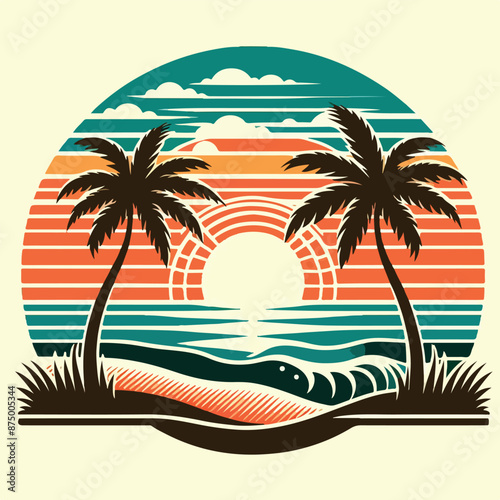 Summer palm tree and beach vintage background
