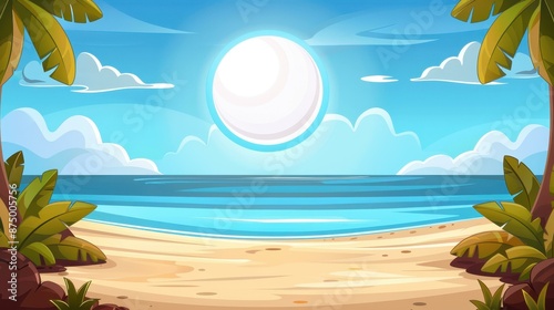 Vibrant beachthemed social media background featuring sky, sand, and sun. photo