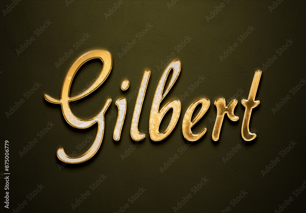 Old gold text effect of French name Gilbert with 3D glossy style Mockup. Old gold text effect of French name Gilbert with 3D glossy style Mockup.
