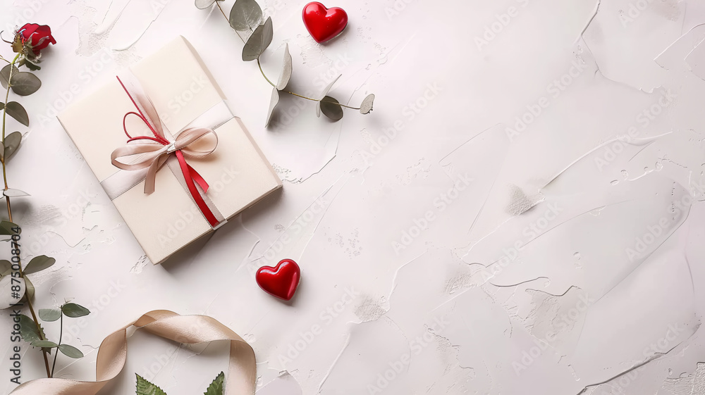 Close-up top view of a gift on a white background, beautifully wrapped with a bow, ready for presentation. Close-up top view of a gift on a white background, beautifully wrapped with a bow, ready for presentation.