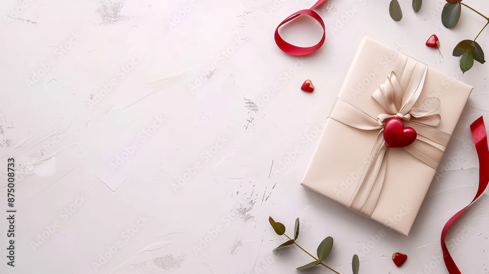 Close-up top view of a gift on a white background, beautifully wrapped with a bow, ready for presentation. Close-up top view of a gift on a white background, beautifully wrapped with a bow, ready for presentation.