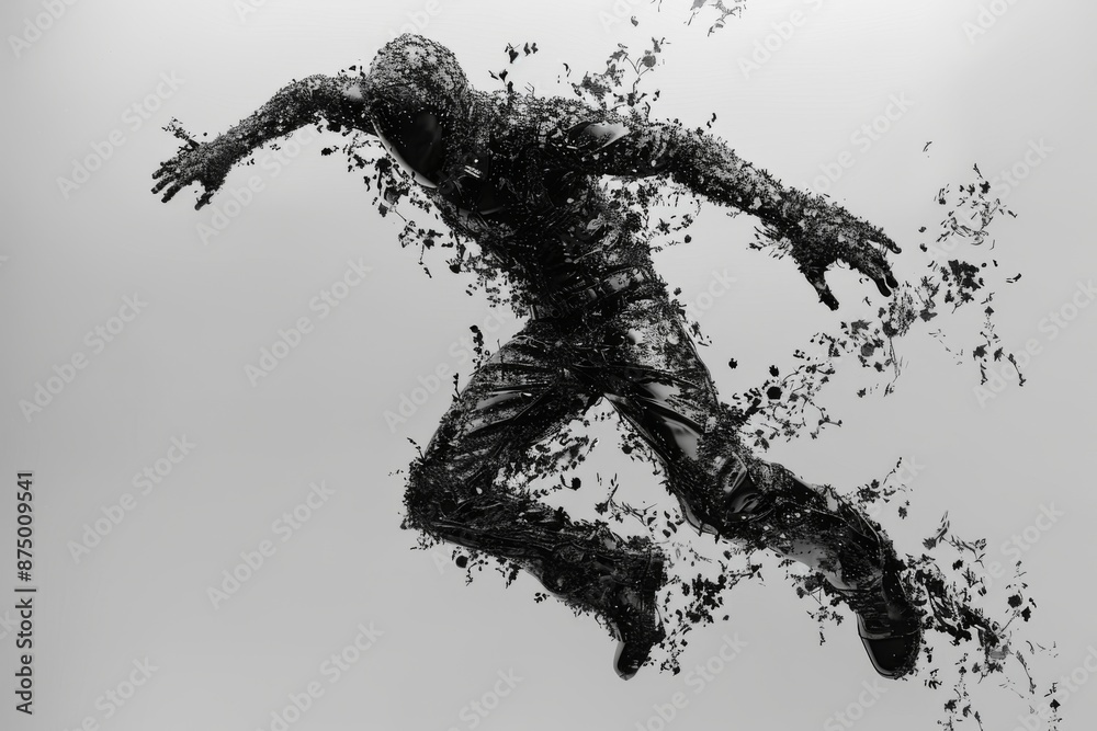 Obraz premium Dynamic figure made of black ink splatters, modern abstract illustration