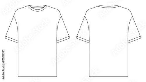 T-shirt vector template set mock up isolated on white background. flat technical drawing template. Unisex T-Shirt illustration, colorful front and back view, white. T-shirt Mock up Front and back.