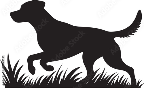 dog in the grass, nature vector black color silhouette