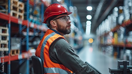 A logistics engineer programming an automated guided vehicle (AGV) for warehouse operations. The technology enhances efficiency and reduces labor costs. photo