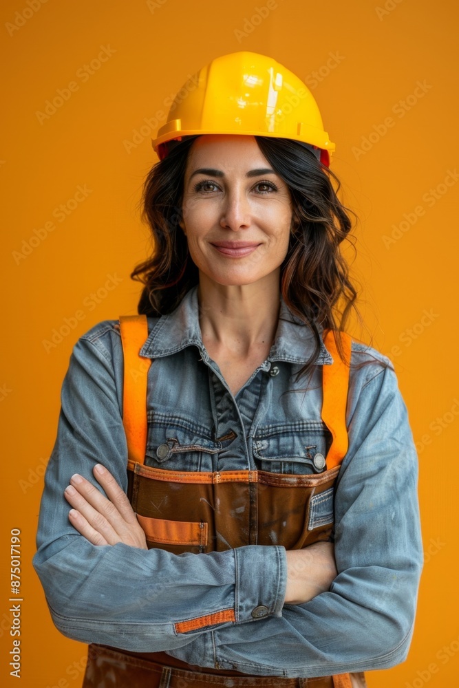Woman construction worker with arms crossed in a confident pose Woman construction worker with arms crossed in a confident pose