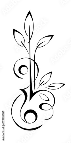 Decorative element with abstract ornament and stylized leaves; graphic design