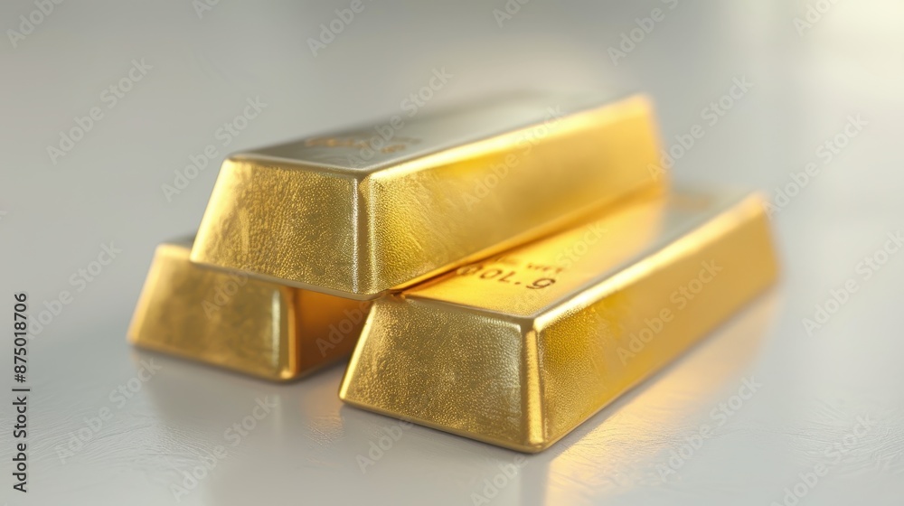 Gold bars with reflective surfaces on a white background, high detail, realistic, illustration background Gold bars with reflective surfaces on a white background, high detail, realistic, illustration background