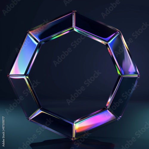 Abstract octagon shape with iridescent rainbow glow