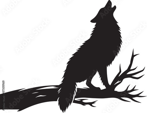 Howling Wolf Crow Moon Animal, vector black color silhouette