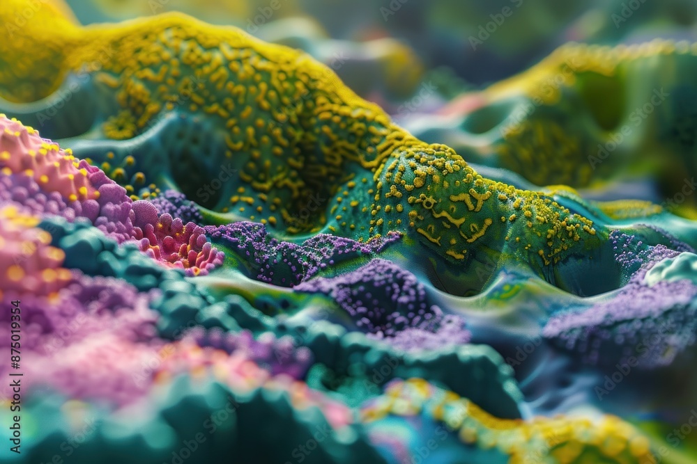 Naklejka premium Detailed microscopic view of colorful cellular structures in a biological environment