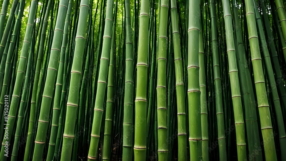 Obraz premium Lush green bamboo stalks in a dense forest.