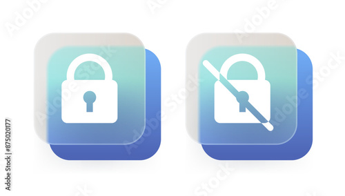 Lock and unlock glass morphism icon. Security vector symbol