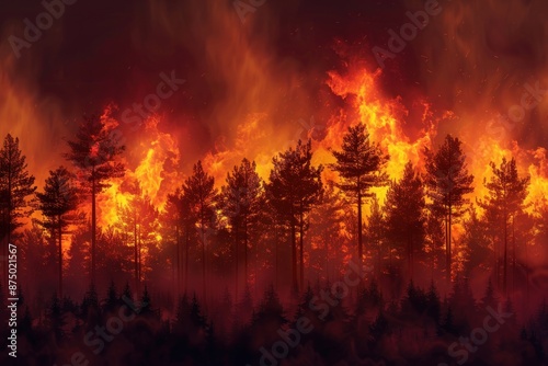Forest fire, wildfire landscape natural disaster background banner panorama - Burning flames with smoke